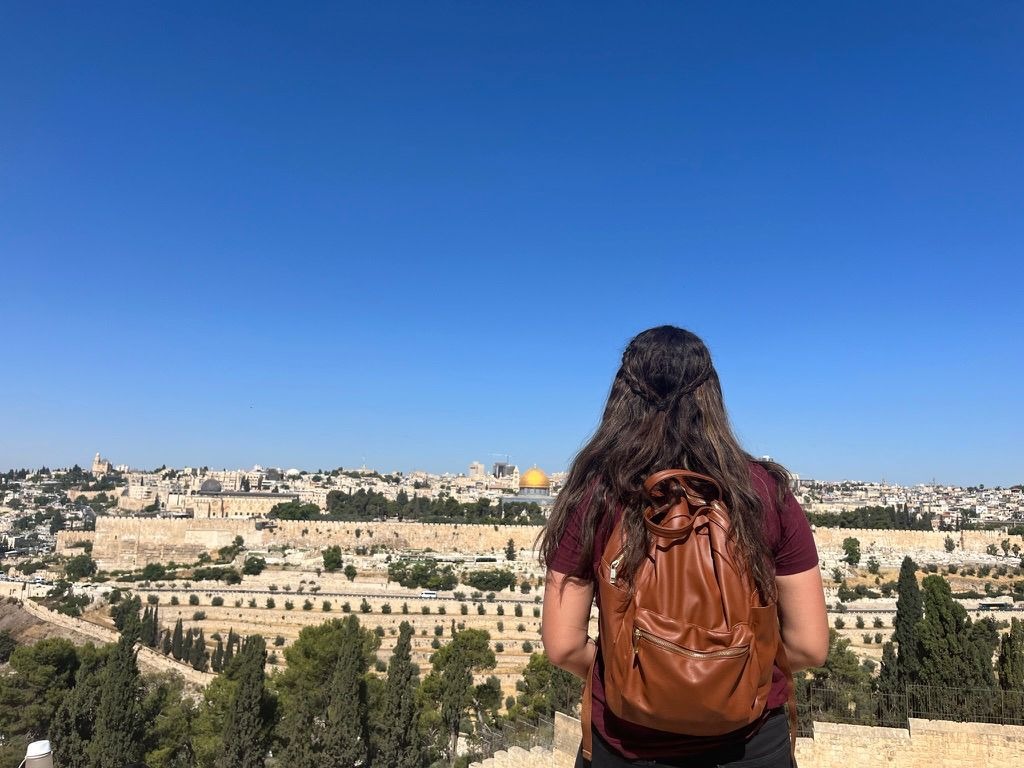 Mariana BE overlooking Jerusalem during her Holy Land journey